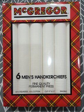 New Vintage  McGregor Handkerchiefs 6 Pack Boxed Set white on white